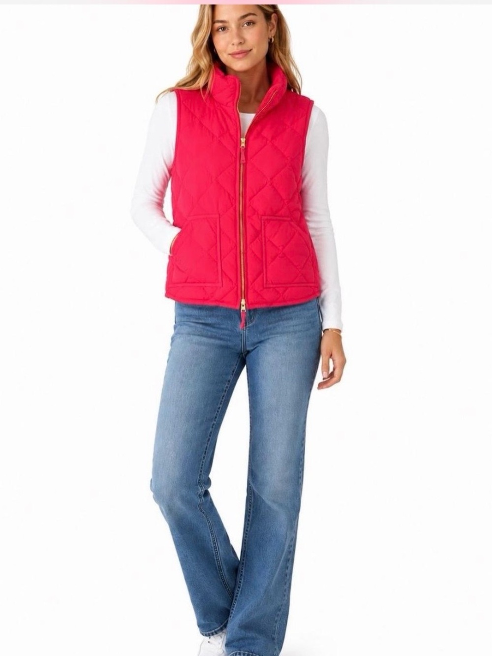 J. CREW Salmon Pink Excursion Puffer Vest Concealed Snap Pockets M - Picture 4 of 6